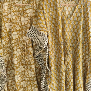 Jaipuri Hand Block Print Cotton Caftan ! Long Maxi Dress V - Neck Boho Summer Loungewear