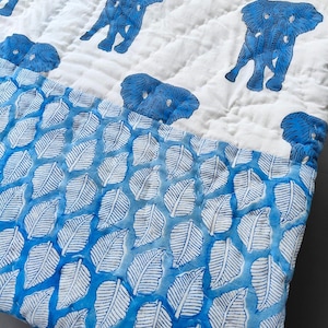 New Traditional Queen Quilted Razai | Hand Block print Animal Soft Comfortable Blanket Doctor Cotton Winter Warm Indian Coverlet Quilt Razai