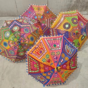 Paraguas de patchwork con elefantes bordados, lote al por mayor de sombrillas decorativas para festivales indios.