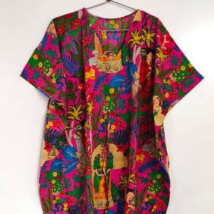 Sommer Handgefertigt Maxi Kaftan Tunika, Hand Block Print Indisches Kleid, Baumwolle Komfortable Damen Kleidung Bikini Cover Up, Weicher Nachtwäsche Kaftan