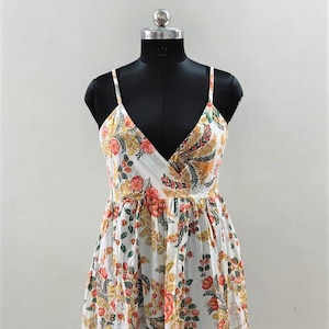 Handmade Block Print Floral Women Dress | Organic Cotton Ethnic Wear Mini Gown | Sustainable Indian Unisex Outfit Maxi Party Wear Top Gown