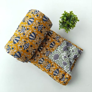 Doctor Cotton Vintage Floral Razai | Block Print Winter Warm Razai Quilt | Reversible Throw Bedspread Quilted Jaipuri Queen Size Razai