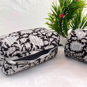 Set Of 3 Bag Indian Quilted Cosmetic Toiletry Bag, Block Print Women Accessory Pouch Bag Travel Makeup Waterproof Wash Bag Mother&#39;s Day Gift