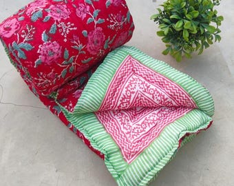 traditionelle Block Print Baby Quilt !! Indische Handgemachte Blumen Baby Decke Doctor Soft Cotton Matte