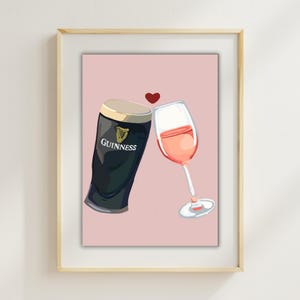 Póster de Guinness y vino, descarga digital / Arte mural vintage para bar / Decoración imprimible de cerveza y vino / Arte para el hogar, pub y cocina / Descarga instantánea