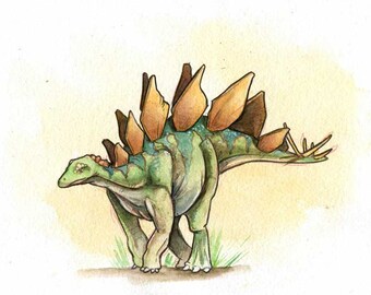 Stegosaurus Dinosaur Watercolor Print