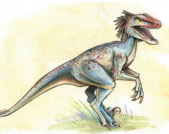 Velociraptor Dinosaur Watercolor Print