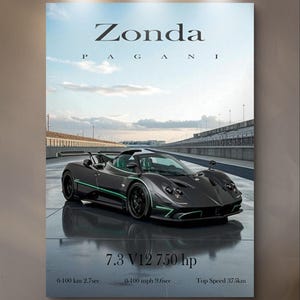 Pagani Zonda Car Poster | Supercar Wall Art | Luxury Automotive Print | Sports Car Decor for Kids, Office & Enthusiasts