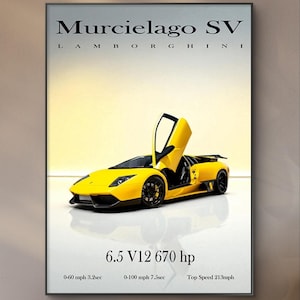 Lamborghini Murcielago SV Print Poster | Supercar Wall Decor | Car Aficionado Gift | Digital Art | Children&#39;s Room, Office