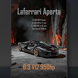 Ferrari Laferrari Aperta Supercar Print Poster Artwork | Wall Decor for Car Enthusiasts, Kids Room, Office | Automotive Art Gift