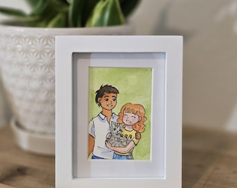 Custom Mini Watercolor Cartoon Family / Pet Portrait