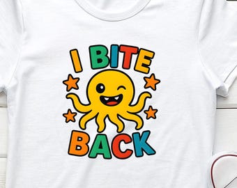 I Bite Back Octopus Tee | Retro Cute Sea Creature T-Shirt, octopus tee, cute octopus shirt, retro sea tee, marine life tee, ocean lover gift