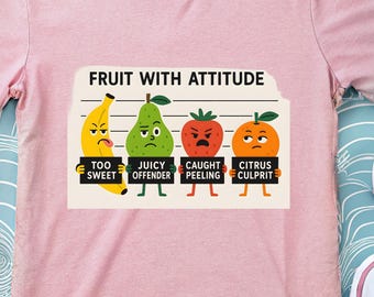 Fruit Mugshot Lineup T Shirt | Funny Fruit Characters Tee, fruit lover gift, funny kitchen shirt, cartoon fruit tee, Cute fruit T shirt.