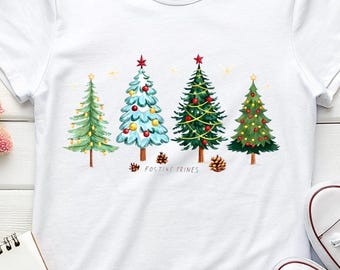 Whimsical Christmas Tree Row Tee, Holiday Pine Trees Shirt, cozy winter tee, scandi Christmas, pine forest tee, holiday family tee, Winter T