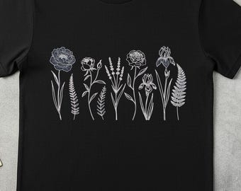 Hand-Drawn Botanical Wildflowers Tee, Flower Line Art, hand drawn tee, nature lover tee, minimal floral tee, boho flower tee, botanical tee.