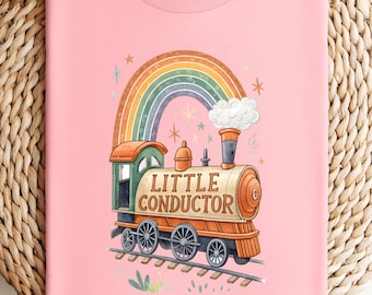 Rainbow Steam Locomotive Little Conductor Train Tee, Kids Shirt, kids train shirt, rainbow train tee, train birthday shirt, colorful kids T.