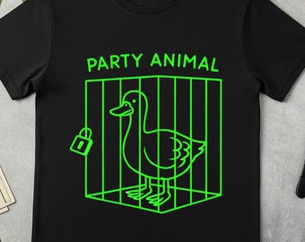 Neon Line Art Party Animal Duck T-Shirt, Green Outline Graphic Tee, party animal tee, duck graphic tee, funny duck shirt, club night shirt.