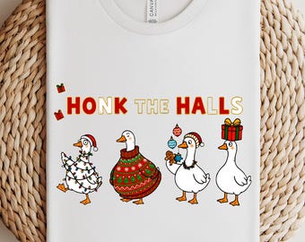 Honk the Halls Geese Tee | Christmas Birds Shirt, Christmas tee, holiday geese shirt, funny bird tee, unisex holiday tee, winter bird shirt.