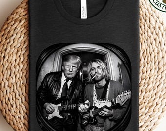 Donald Trump and Kurt Cobain Guitar Portrait Tee | Rock Duo Illustration, Nirvana T shirt, Nirvana Tee, Rock guitar tee, 90s grunge style
