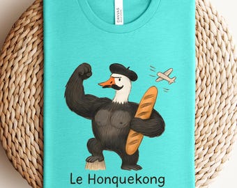 Le Honquekong Muscular Goose Baguette French Bird Tee, muscular goose shirt, funny goose tee, French bird shirt, animal lover gift.