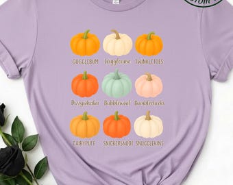 Watercolor Pumpkin Names T-Shirt | Fall Pumpkin Grid, Personalized Family Names, pumpkin t shirt, fall pumpkin tee, pumpkin grid shirt.