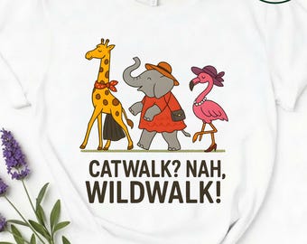 Wildwalk Cartoon Giraffe Elephant Flamingo Tee | Animal Parade Shirt, giraffe shirt, elephant tee, flamingo tee, funny animal tee, safari T.
