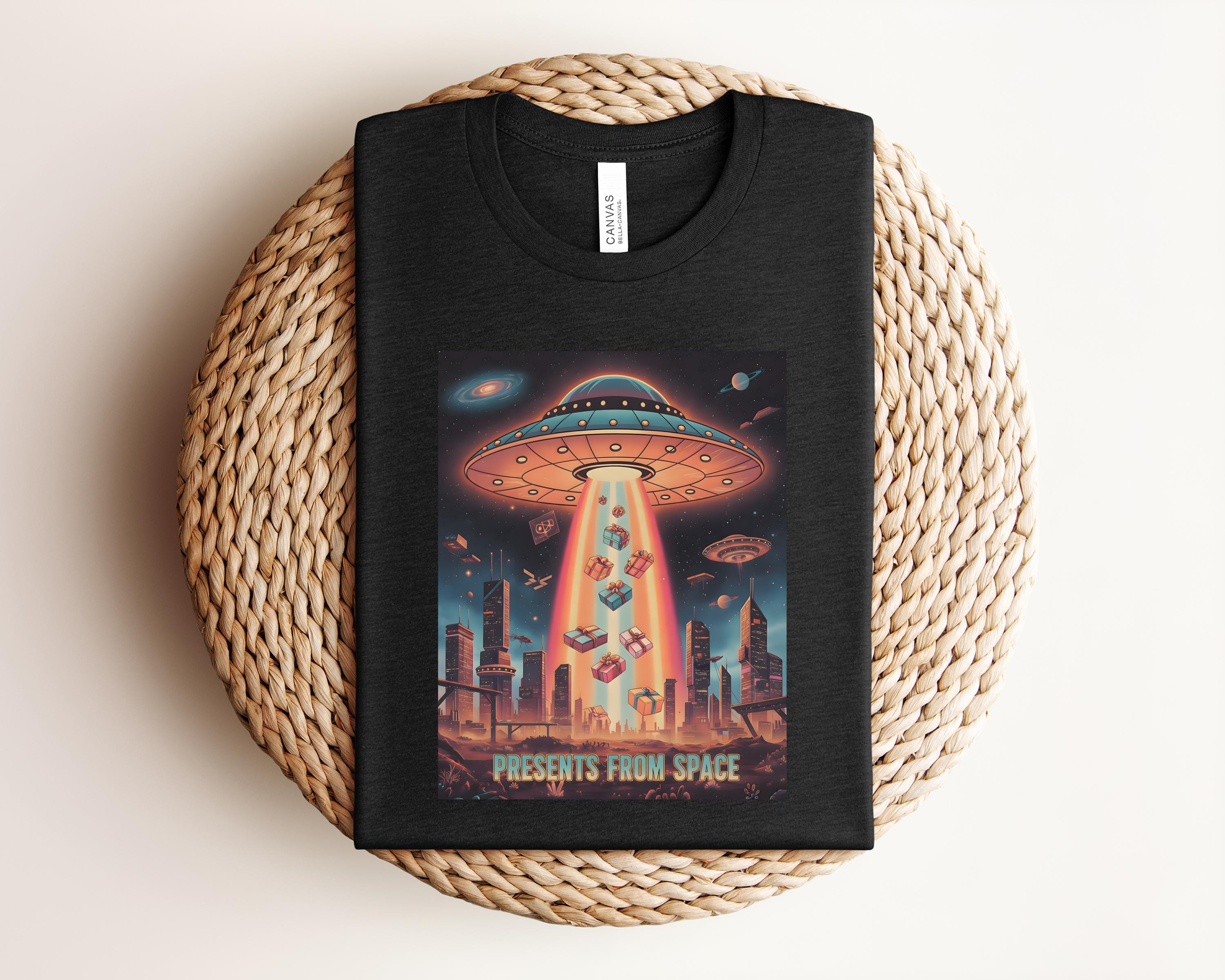 Presents From Space UFO Abduction Alien Cityscape T-shirt, Alien T ...