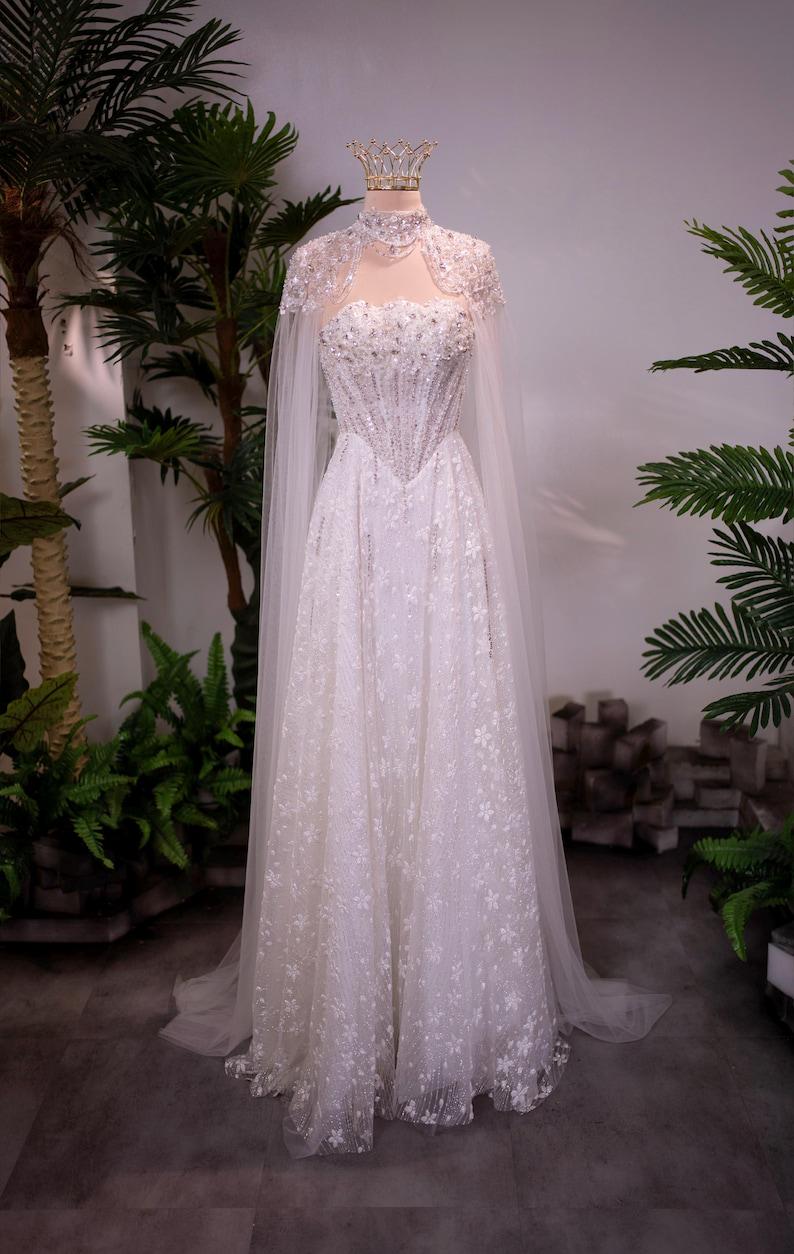 strapless open back dress Vintage Luxury Princess Light Ivory A-Line Embroidery Wedding Dress with Off- Shoulder main image 1