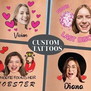 Custom Face Cutout Bachelorette Tattoos - Face Tattoo - Custom Tattoos Temporary tattoo for her - Bachelorette Party Favors