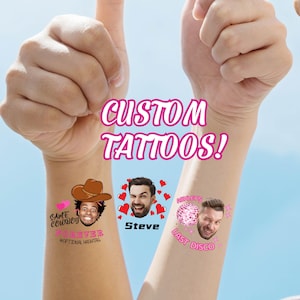 Bachelorette tattoos, Custom Face Tattoos, Personalized Tattoo, Party Tattoos, Wedding Favor, Groom tattoo, Tattoo Gift