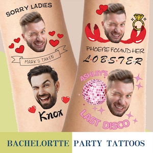 Benutzerdefinierte temporäre Tattoos, Bachelorette Tattoos, personalisierte benutzerdefinierte Junggesellinnenparty, Bräutigam Gesichtstattoos, Gastgeschenke, Hochzeit