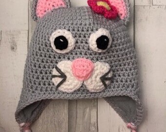 Grey crochet cat hat 12-24 month size