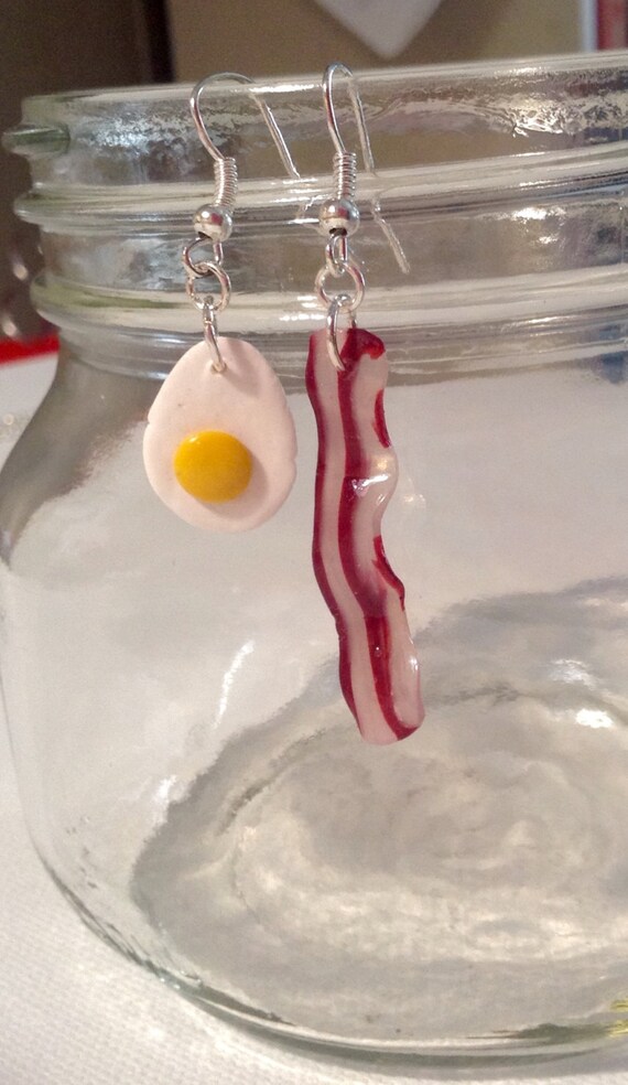 Items similar to Bacon and Egg Earring Set Tiny Handmade Miniatures on