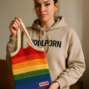 Virkmönster för shoppingkasse med regnbågsfärg – Woolporn | Digital PDF | DIY-bomullspåse