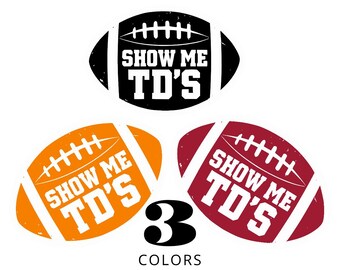 面白いファンタジーフットボールデザイン、レトロな「タッチダウンを見せてくれ」PNG（3色）