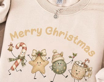 Fröhliche Weihnachten Sweatshirt, Niedliches Weihnachts-Sweatshirt, Verspieltes Weihnachts-Sweatshirt mit Rundhalsausschnitt, Lebkuchen-Kakao-Zuckerstangen-Shirt, Weihnachtsgeschenk