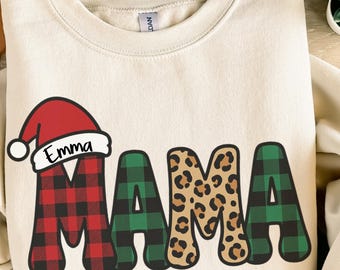 Benutzerdefinierte Weihnachten Mama Sweatshirt, frohe Weihnachten Sweatshirt, Weihnachten Mama Rundhalsausschnitt, Weihnachtsgeschenk Idee, Mam Xmas Hoodie, niedlicher Winterurlaub Sweat