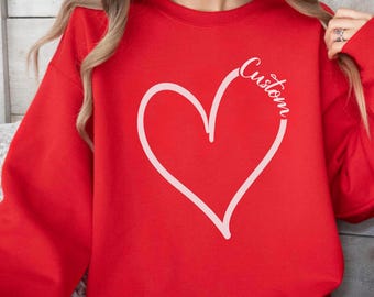 Personalisiertes Sweatshirt, benutzerdefiniertes Paar, Jubiläums-Outfit, passende Valentinstags-Kleidung, Hochzeitsgeschenk, Braut-Sweat, Valentinstag-Herz-Hoodie