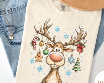 Comfort Colors® Vintage Reindeer Shirt, Cute Christmas Tee, Merry Christmas Shirt, Christmas Reindeer Shirt,Winter Gift for Her