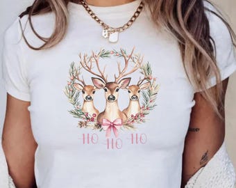 Baby Tee Vintage Reindeer Shirt, Cute Christmas Shirt, Retro Reindeer Shirt, Merry Christmas Shirt, Christmas Reindeer Shirt,Xmas Gift