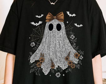 Comfort Colors®Cute Lace Ghost ,Halloween Boo Lace Bow , Halloween , Boo Ghost Shirt , Cute Boo Halloween Sublimation Design