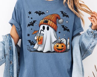 Halloween Ghost Comfort Colors Shirt, Cute Ghost Shirt, Womens Halloween Shirt, Cute Fall T-shirt, Spooky Season Tee, Gift For Halloween