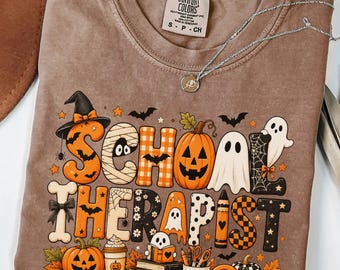 Comfort Colors, Halloween-Shirt für Schultherapeuten, Therapie-T-Shirt, Herbst-T-Shirt mit Geister-Kürbis-Motiv, Gruseliges Geschenk für Schultherapeuten