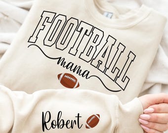 Cute Football Mama Sweatshirt With Kids Name On Sleeve,Football Season Mama Sweatshirt,Gift For Football Mom,Cheer Mom Hoodie,Football Lover