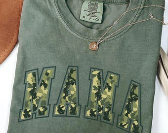 Comfort Colors® Camouflage Mama T-Shirt, Camo Mama Shirt, Mother's Day Gift, Varsity Mama Shirt, Retro Mam Shirt