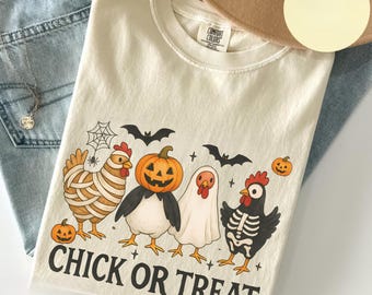 Comfort Colors® Chick Or Treat ,Spooky Chicken Halloween Tee ,Halloween Shirt  Funny Halloween Chicken Tee ,Spooky  Chicken, Kids Halloween