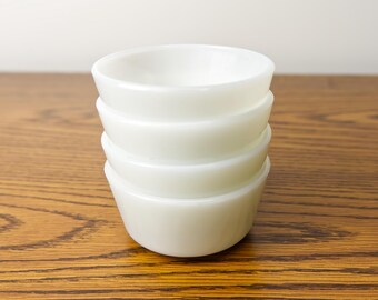 Fire King Milk Glass Oven Safe Ramekins Custard Bowls set of 4