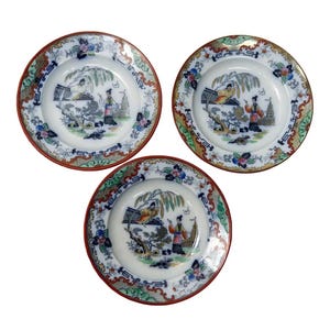 Chinoiserie Timor K & G by Luneville Porcelain Soup Bowls Set of 3