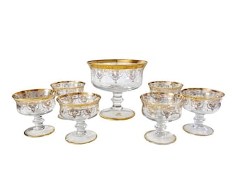 Leone Di San Marco Venetian Glass With Gold Banding Compote Serving Set