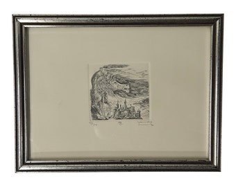 Original Etching Titled "想" (Idea) by Akio Yamao Signed, Numbered and Framed